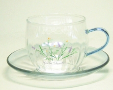 波紋藍柄盤花茶杯【180cc】